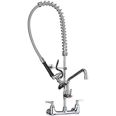 Imagem de MSTJRY Torneira de pia comercial com pulverizador de pré-enxágue, 99 cm altura 20 cm centro ajustável 30.5 cm torneira de pré-enxágue de montagem na parede, perfeita para pia de compartimento de 2/3