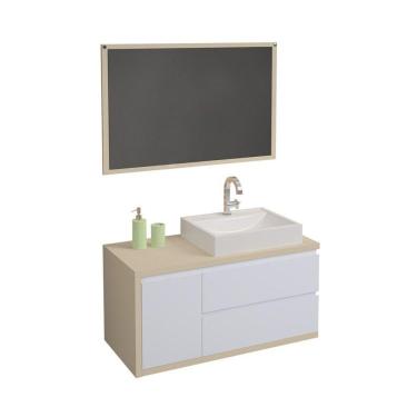 Imagem de Gabinete Suspenso 100cm com Cuba e Espelheira Paris Berton Nude/Branco