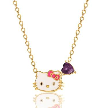 Imagem de Hello Kitty Colar Sanrio Gifts Pedra do mês de nascimento 45,7 cm, colar banhado a ouro 18 quilates, licença oficial da joia, Latão, Pedra de vidro