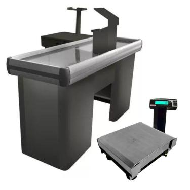 Imagem de Caixa Supermercado Empacotador Preto 1,50m Check Out e Balança Bivolt 30kg Urano