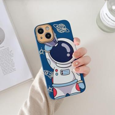 Imagem de Yonds Queen Capa fofa para iPhone 15 Plus, design de astronauta bacana com design elegante para mulheres e meninas, antiderrapante, à prova de choque, capa criativa moderna (telescópio azul, iPhone 15