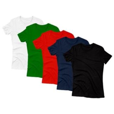 Imagem de Kit 5 Camiseta Feminina Poliéster Básica Camisa Blusa Treino Academia Esportes Camisetas-Feminino