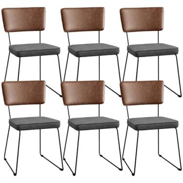 Imagem de Kit 06 Cadeiras Decorativas Sala Jantar Allana L02 Couríssimo Marrom Linho Cinza Escuro - Lyam Decor
