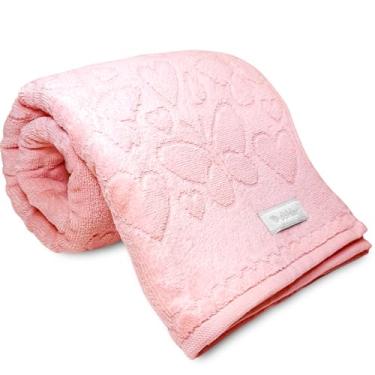 Imagem de Toalha de Banho Gigante Aveludada Romance Dohler 100% Algodão Banhão Fio Penteado Coração Borboleta (Rosa 11561)