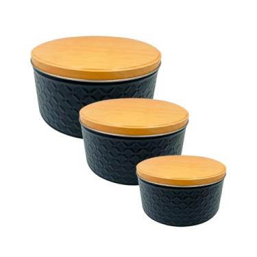 Imagem de ETHMIX, Conjunto, Jogo, Kit de Latas com Tampa, 3 Peças, Porta Mantimentos, Potes, Preto, Bambu, Metal