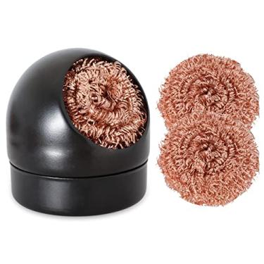 Imagem de Kit de limpeza de ponta de ferro de solda de soldagem, ponta de solda com esponja de fio de latão de limpeza, suporte com suporte preto com 3 peças de fio de limpeza de ponta de solda e 1 suporte para PC, sem necessidade de água