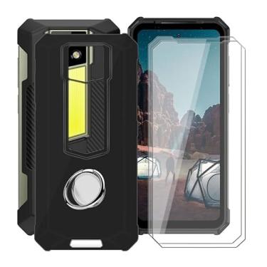 Imagem de YQINHHME Capa preta para Ulefone Armor 24 (6,7 polegadas) com 2 x protetores de tela + suporte de anel magnético de 360°, capa protetora fina à prova de choque capa de telefone de silicone macio para Ulefone Armor 24