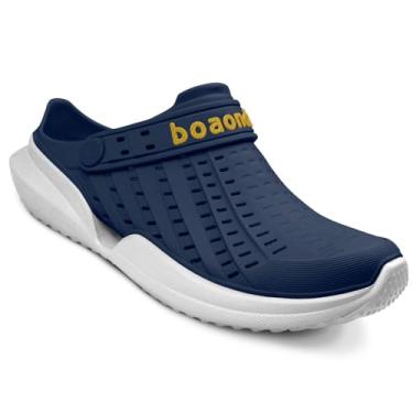 Imagem de boaonda Tamanco esportivo masculino Flow com drenagem de água - perfeito para estilo de vida ativo e aventuras aquáticas - Sapato de recuperação sem cadarço, Azul e branco, 6-7 Wide