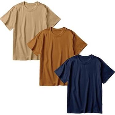Imagem de Kit 3 Camisetas Oversized Masculina Algodão Premium Lisa Moda Streetwear-Masculino