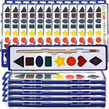 Imagem de Color Swell Tintas de aquarela a granel com formas, pacote com 18 para aprender formas com pincel de madeira forte, 8 cores laváveis em água