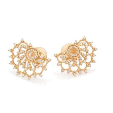 Imagem de Brinco Meia Flor De Lótus Com 56 Zircônias Lançamento Banhado A Ouro 1