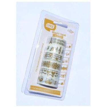 Imagem de Kit 6 Fitas Adesivas Decoradas Washi Tape 15mm X 3m 01 UN Lyke Gold