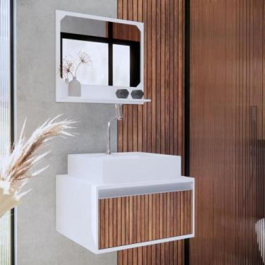 Imagem de Gabinete Para Banheiro Real 50 Ripado C/cuba + Combo Branco - GABINETT