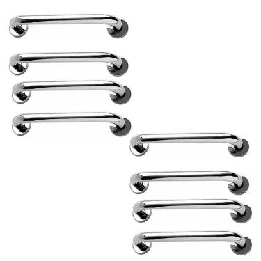 Imagem de Alça de Apoio 30cm Barra Inox Kit 8 Unidades Idoso Cadeirante Deficiente Banheiro Box Segurança Corredor Suporte Corrimao Acessibilidade