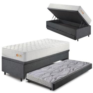 Imagem de Bicama Box Baú Linho Cinza 88x188 com Colchão Ecoline D33 Ecoflex - Ca