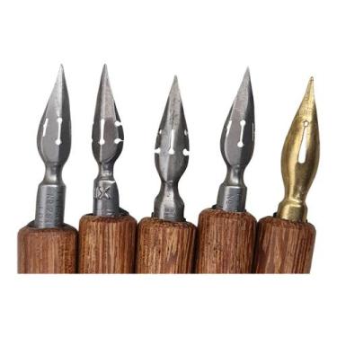 Imagem de 10 cabo de madeira e 10 penas caligrafia desenho Copperplate - Coisas 