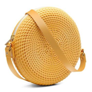 Imagem de Bolsa Pequena de Lado Redonda Feminina Transversal Quebeck VK, Mostard