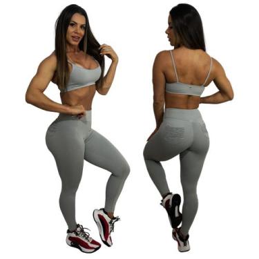 Imagem de CONJUNTO FITNESS CALÇA EMPINA BUMBUM E TOP CINZA GLITER - Tam único  -