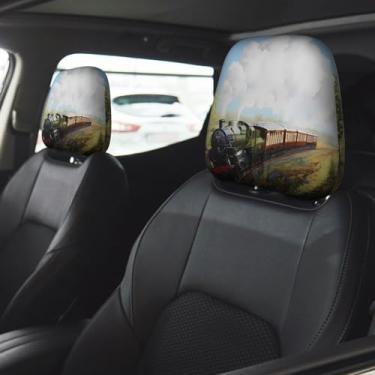 Imagem de DITXIT Capa universal para encosto de cabeça de carro para trem a vapor e ferrovia capa macia para assento de carro acessórios protetor de tecido capas de descanso de cabeça para SUV, carros,