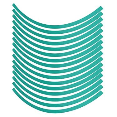 Imagem de Ymiko Adesivo refletivo de listras de aro de roda para aro de 40,64 a 48,26 cm, tamanho universal, carro, motocicleta, roda refletiva, adesivo de decoração (azul verde)