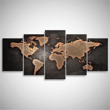 Imagem de Quadro Mapa Mundi Mosaico 5 Peças Sala Quarto Escritórios - Wall Frame