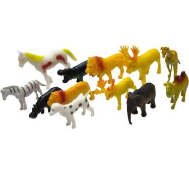 Imagem de 12 Animais Selvagens Reino Aninal Selva Miniatura Leão Zebra - Ark Toy