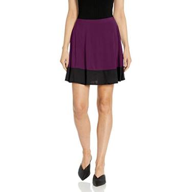 Imagem de Star Vixen Saia patinadora feminina plus size stretch Ity com bainha colorida, Roxo/preto, G