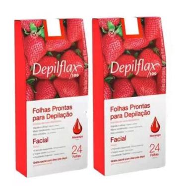 Imagem de 2 Caixas C/24 Folhas de Cera Depilatória Facial Morango - Depilflax
