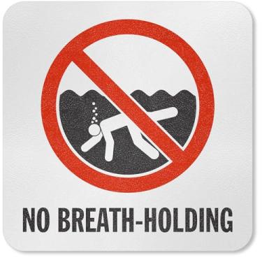 Imagem de SmartSign Marcador de piscina adesivo "No Breath-Holding" com gráfico, vinil laminado de 20 mil com superfície antiderrapante de pedras, 14,6 cm x 14,6 cm, vermelho, preto e branco, feito nos EUA