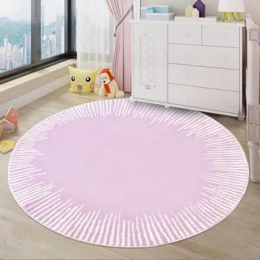 Imagem de Lacomfy Tapete infantil – Tapete redondo moderno abstrato de 1,5 m, para quarto de meninas, sala de estar, sala de jogos infantil, berçário, luz do sol chique, antiderrapante, tapete circular para sol