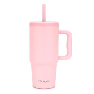 Imagem de Luxgola Copo infantil de 680 g com alça, tampa rosqueada à prova de vazamento com canudo de silicone removível, à prova de derramamento, garrafa de água isolada de aço inoxidável reutilizável,