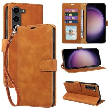 Imagem de JHWVVTF Capa carteira para Galaxy S23, capa para celular S23, [bloqueio de RFID, 4 compartimentos para cartão], capa de telefone de couro PU macio, alça de pulso, capa protetora à prova de choque para