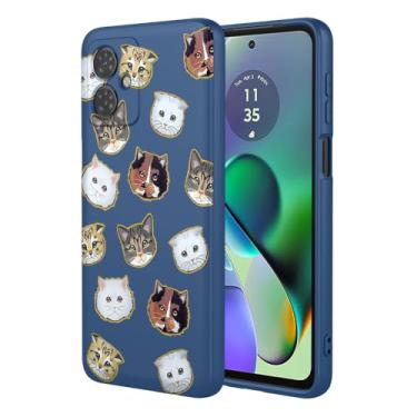 Imagem de HTXWXJC Capa de telefone para Moto G14, Motorola G14 XT2341 capa à prova de choque flexível bumper TPU capa macia padrão gato capa para celular Motorola Moto G14 gato azul