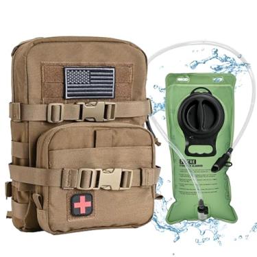 Imagem de tactifans Mochila De Hidratação Tática Mini Molle, Transportadora De Hidratação Molle Com Bolsa Ifak, Bandeira Dos Eua E Adesivo Médico, Mochila Hidropônica Para Bexiga De Água De 2 Litros (Cb + Bex