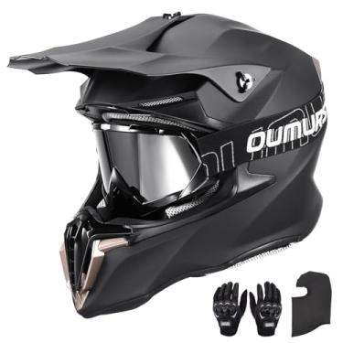 Imagem de Oumurs Capacete Adulto Atv Dirt Bike Com Luvas E Máscara Ajustável, Viseira Solar, Capacete Adulto Para Motocicleta, Off-Road, Motocross, Downhill, Mx, Unissex-Adulto - 806 Preto Fosco, Xl