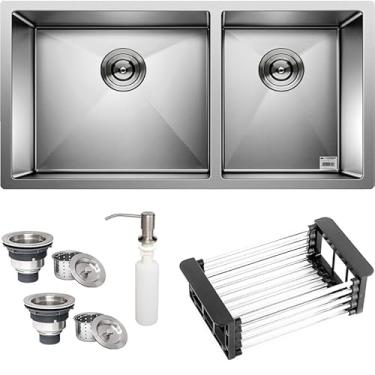 Imagem de Cuba Dupla Quadrada Inox 304 Cozinha Pia Embutir Sobrepor Gourmet 9040 Assimétrica Premium Com Acessórios- EC049