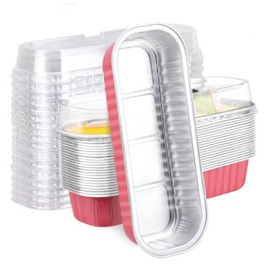 Imagem de EUSOAR Forros de cupcake de folha de alumínio, 25 peças, embalagens descartáveis de 200 ml, lata de creme brulee com tampas, mini pão, latas de pão pequenas, formas de assar, ramequins, recipientes