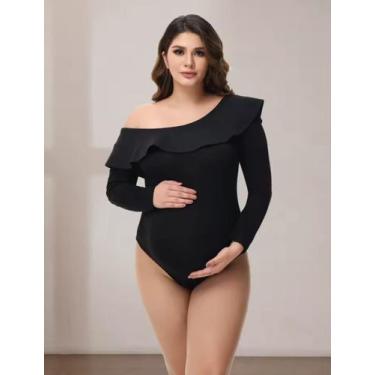 Imagem de Body gestante manga longa e babado, para ensaio fotográfico - Zapity f