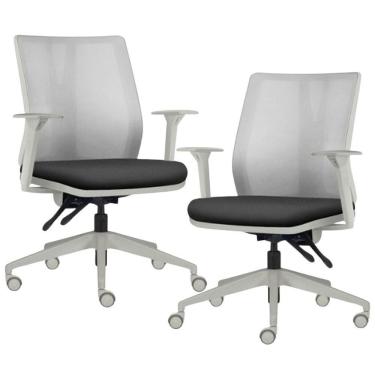 Imagem de Kit 2 Cadeiras De Escritório Giratória Diretor Flow F02 Base Cinza Crepe Preto - Lyam Decor