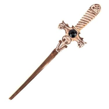 Imagem de Athame Metal Cobre Brilhante 15 cm Pedra Preta Reforçado - Lua Mística