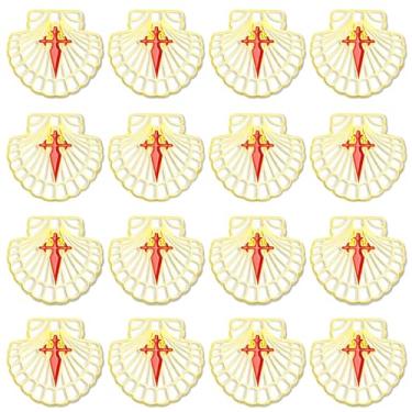 Imagem de 6/12/50/100 pacote com emblema Camino de Santiago marcador de estrada concha concha St James Cross Pilgrim lapela broche, 1.4inch, Metal, Sem Pedra Preciosa