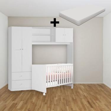 Imagem de Guarda-Roupa Peternella Conjugado Com Berço 1344 e Colchão - Branco