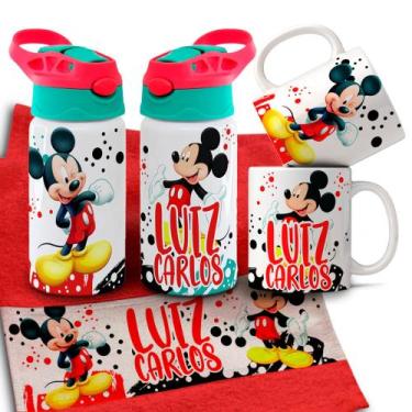 Imagem de Kit Infantil Caneca de Polímero Squeeze Garrafinha de Agua Toalhinha M