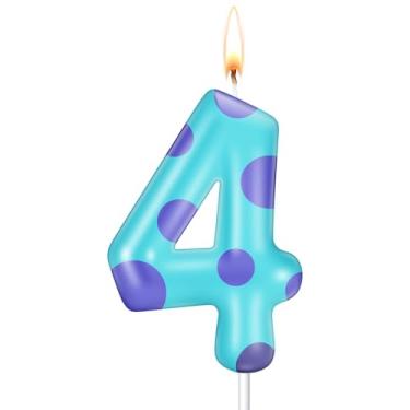 Imagem de MTLEE Número de velas de aniversário com tema de monstro, topo de bolo de monstro para meninas, meninos, aniversário, chá de bebê, decoração de bolo, suprimentos (azul lago, número 4)