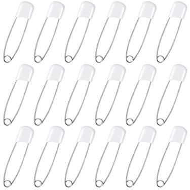 Imagem de 100 alfinetes de fraldas, alfinetes de fraldas de 5 cm para fraldas de pano resistentes, alfinetes de segurança para bebês de aço inoxidável, pinos de plástico com fecho seguro