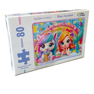 Imagem de Quebra Cabeça Reino Encantado Unicórnio Sereia 80 Peças +4 Anos Infantil Pais e Filhos