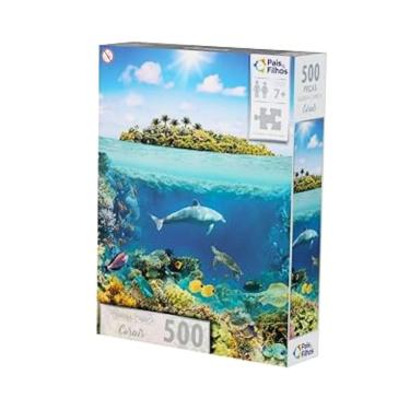 Imagem de Quebra Cabeça Paisagem Corais 500 Peças Fundo do Mar Golfinho Tartaruga Infantil Pais e Filhos