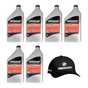 Imagem de Óleo Náutico Quicksilver TCW3 Original 1 Litro Para Motores de Popa Kit 6 Litros + Boné Mercury