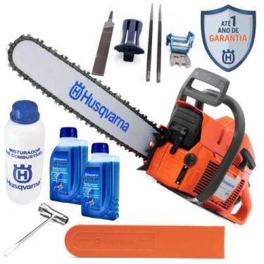 Imagem de Motosserra Husqvarna Modelo 61 Kit Afiação Óleo e Misturador