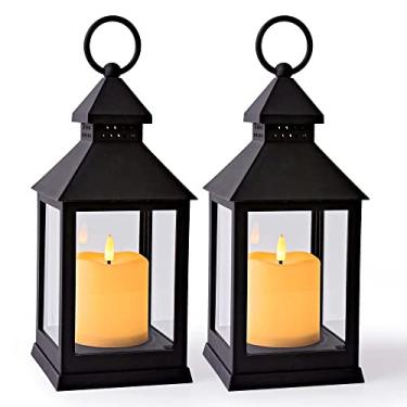 Imagem de Yongmao Lanterna vintage decorativa LED cintilante vela sem chama com temporizador, lanternas decorativas LED alimentadas por bateria para decoração de casa de jardim e jardim ao ar livre (embalagem com 2)